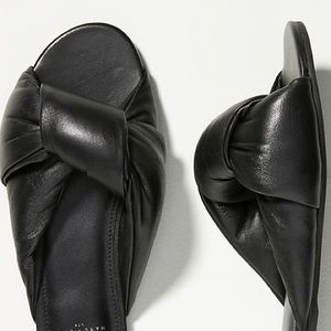New Marc Fisher x Anthropologie Puffy 6 M Black Leather Flat Slide Sandal